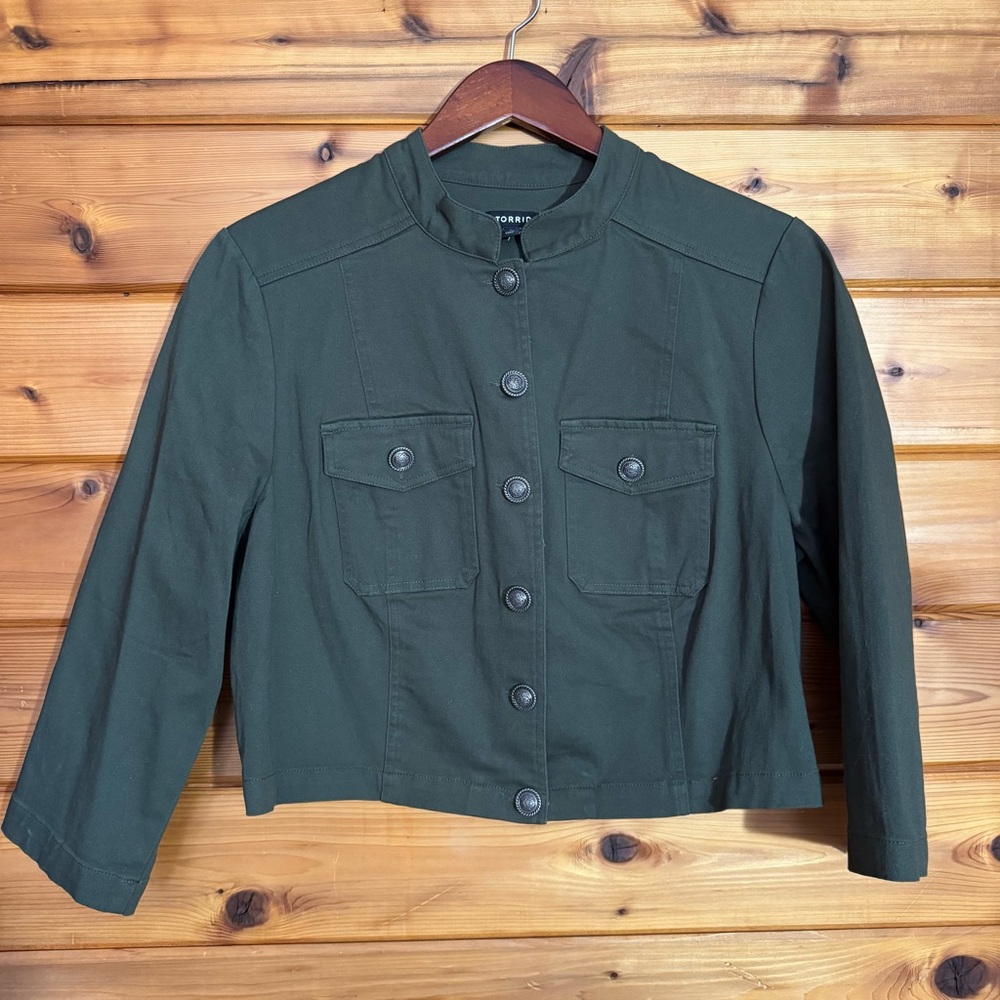 torrid dark olive cropped utility jacket